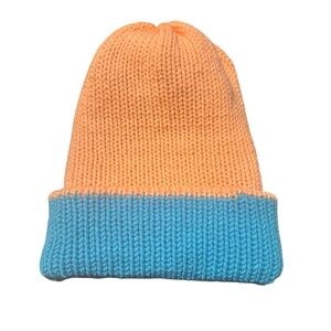 Kids Two-Tone Knit Beanie - Orange and Blue